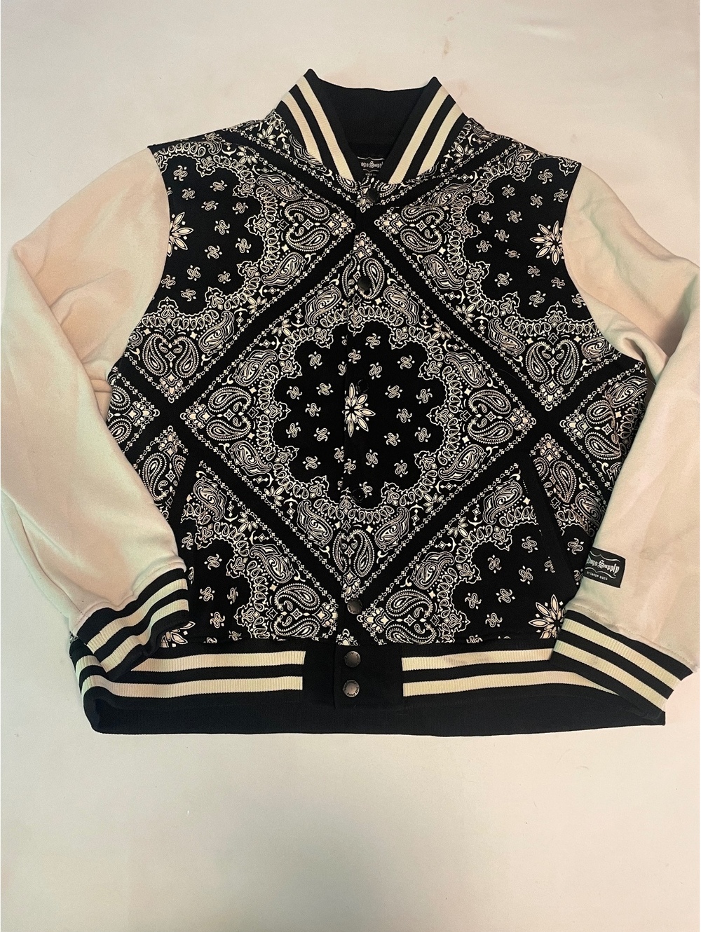 Doggs Supply by Snoop Dogg Black and White Bandana Print Varsity Jacket 2XL